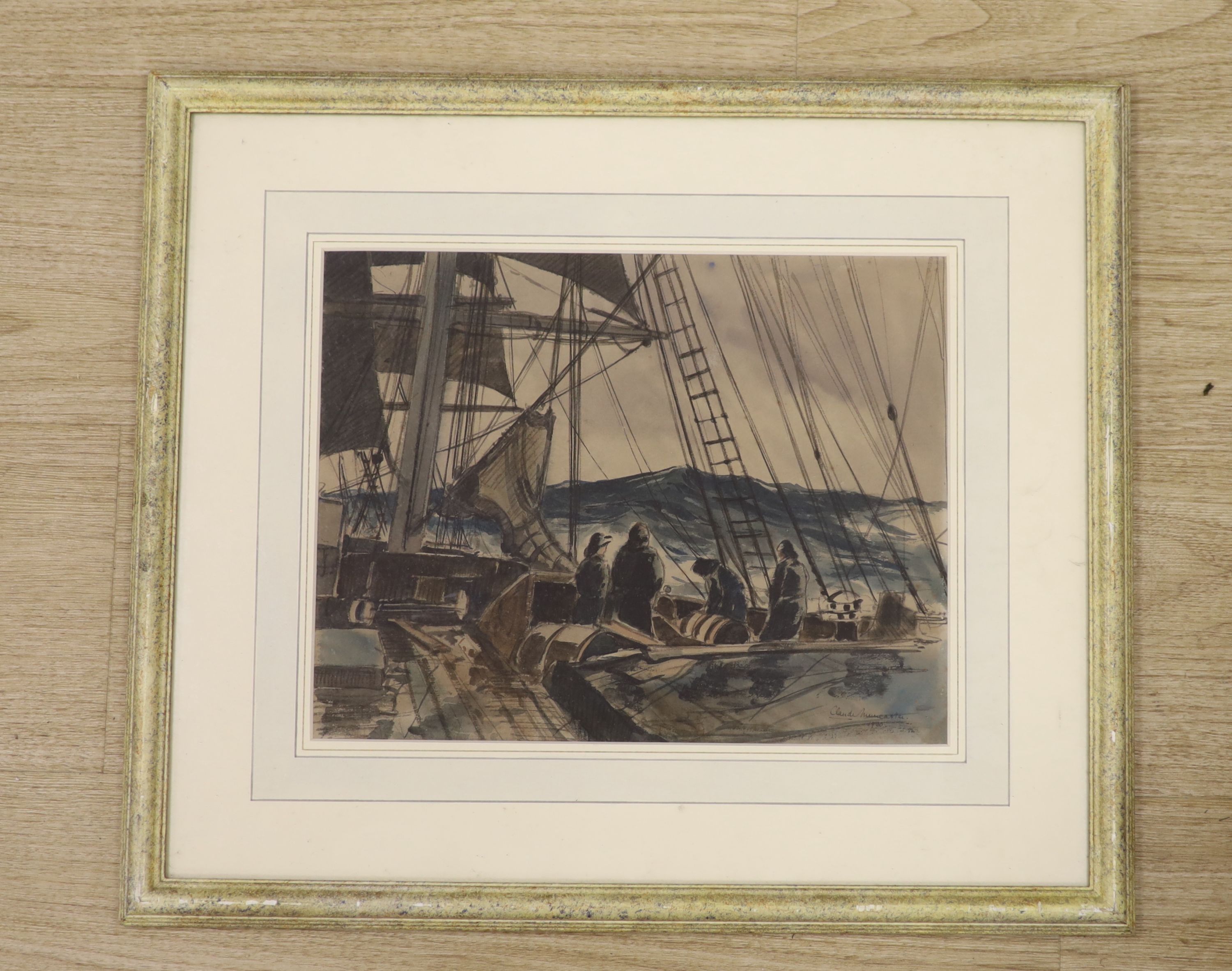 Claude Muncaster (1903-1974), watercolour, Sailors on deck, signed and dated 1930, 25 x 32cm